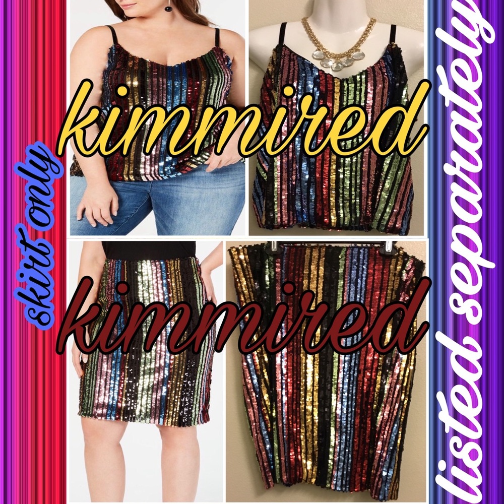 🆕 I.N.C. Macy's Rainbow Sequin Skirt ~ 1X ~ NWT